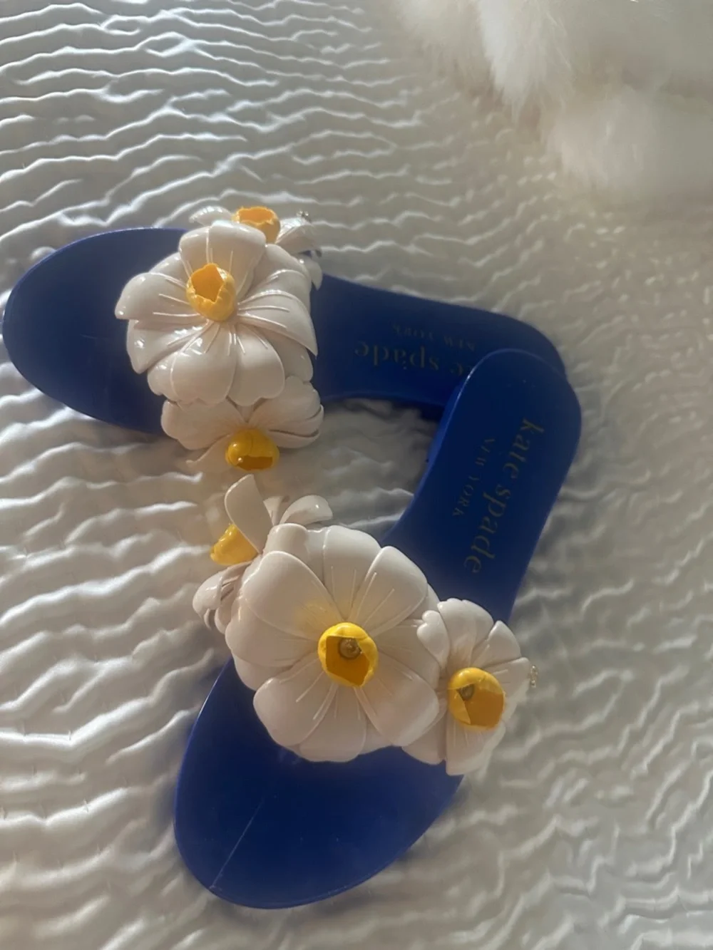 kate spade blue sandals with white and yellow floral accents - Picture 5 of 5